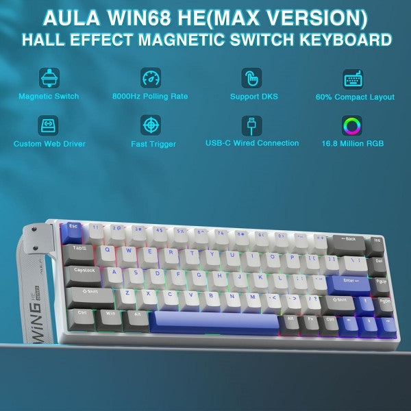 AULA WIN68 HE MAX Grey&White&Blue (Magnetic Switch) AULA WIN68 HE MAX Grey&White&Blue (Magnetic Switch)